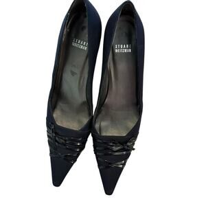 Vintage Stuart Weitzman Women's Navy Blue bow Pointed Toe Pumps Heels Size 11